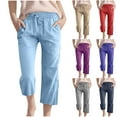 thumbnail image 1 of Hurxie Deals Wide Leg Linen Pants for Girls Summer Beach Capris Casual Flowy Palazzo Pants with Pockets Khaki,150, 1 of 6