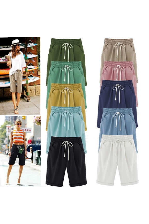 Hurxie Wide Leg Linen Shorts for Women Elastic High Waisted Pleated Casual Loose Bermuda Shorts Women Pants Clothing Army Green,XXL