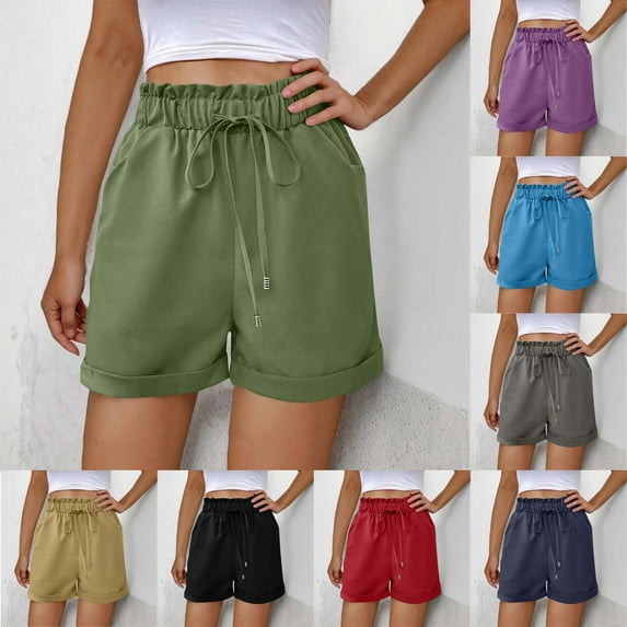 Hurxie Deals Women's Athletic Shorts Elastic Waistband Running Shorts Pocket Sporty Short Gym Drawstring Workout Shorts Khaki,M