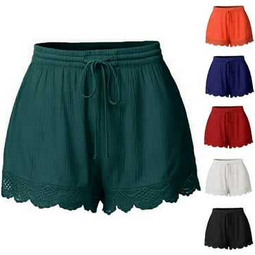 Hurxie Deals Womens Casual Shorts Plus Size High Waisted Shorts Summer Flowy Beach Drawstring Shorts Ruffles Short Pants Black,XXXXL