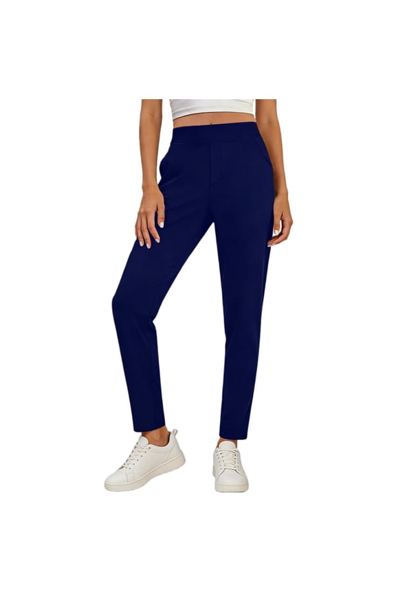 Dress Pants Women Work Business Pants Tummy Control Office Straight Leg Trousers High Waisted Ladies Slacks Navy,M
