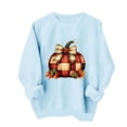 thumbnail image 1 of Hurxie Fall Pumpkins Sweatshirts for Women Long Sleeve Halloween Thanksgiving Graphic Shirt, 1 of 7