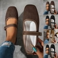 thumbnail image 1 of Hurxie Flats for Women Comfortable Square Toe Slip On Flats Soft Work Flats Retro Mary Jane Flats Brown 39, 1 of 6