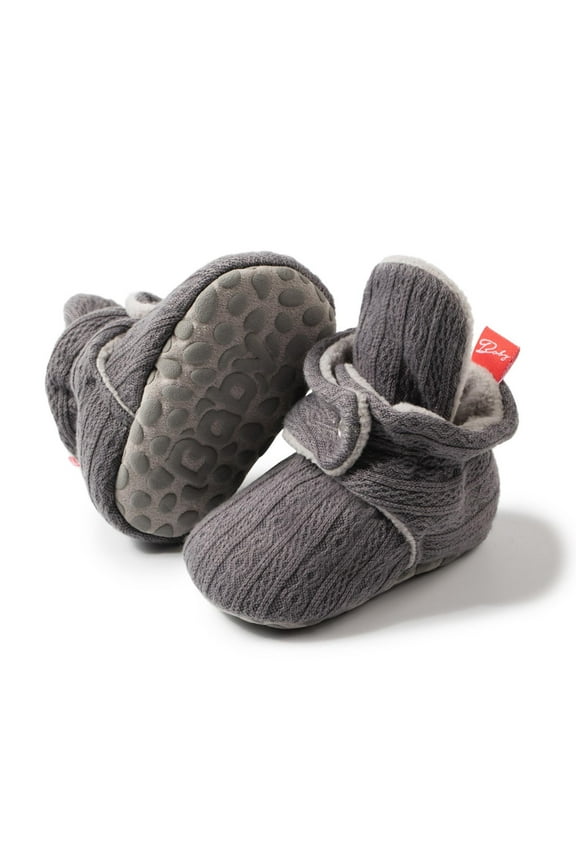 Fleece Baby Booties, Warm Cozy Baby Slippers, Stay On Sock Shoes, Easy to Put on, Unisex Baby Gifts, Soft Non-Slip Adjustable Newborn Boots for Boys and Girls Gray 0 Months