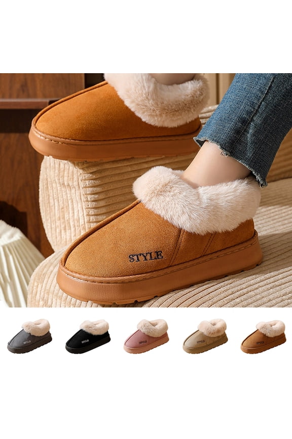 Fuzzy Collar Warm Shoes for Women, Non-slip Fluff Memory Foam Closed-back Winter Slippers Pink 38