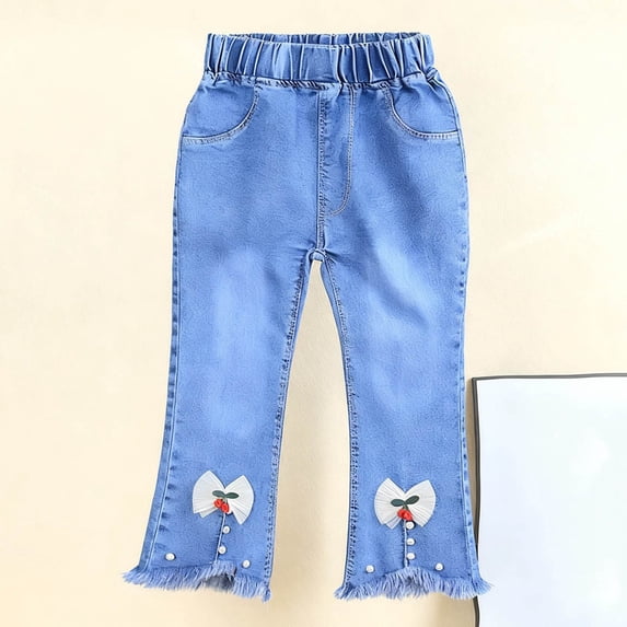 Hurxie Girl's Flare Jeans Cute Fashion Trendy Casual High Waisted Bell Bottom Denim Pants Bottoms with Pockets Light Blue,1112 Years