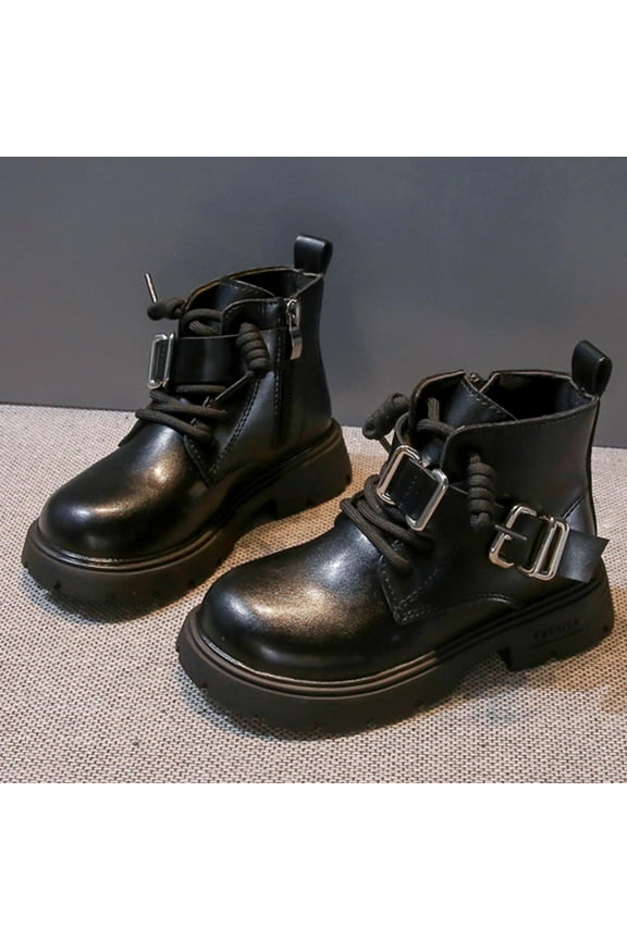 Girls Ankle Boots Lace Up Combat Boot Side Zipper Comfortable Boys Boots Black 26