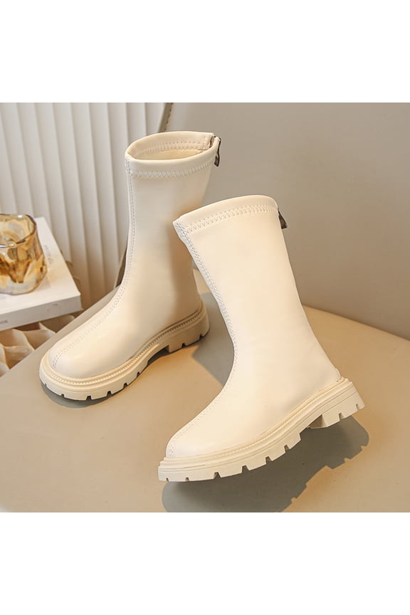 Girls Ankle Riding Boot Side Zipper Buckle Leather Low Heel Goth Punk Winter Combat Boots Short Shoes Little/Big Kid Beige 26