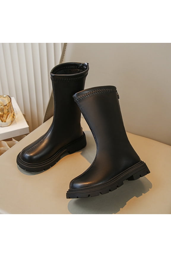 Girls Ankle Riding Boot Side Zipper Buckle Leather Low Heel Goth Punk Winter Combat Boots Short Shoes Little/Big Kid Black 26