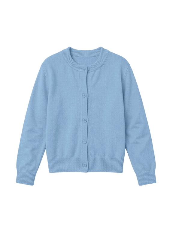 Girls Button Down Cardigan Kids Long Sleeve Crewneck Uniform Knit Sweater 10-11Years