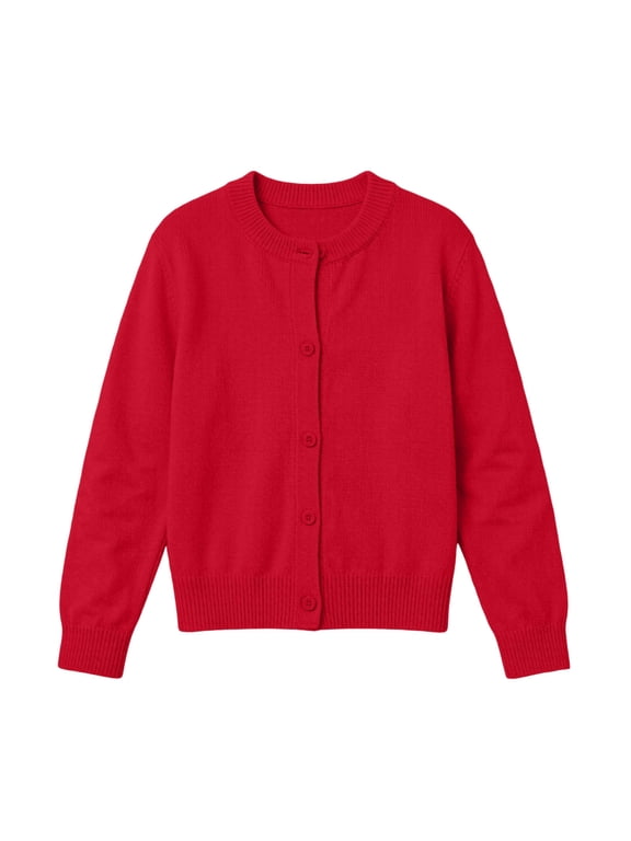Girls Button Down Cardigan Kids Long Sleeve Crewneck Uniform Knit Sweater 6-7Years