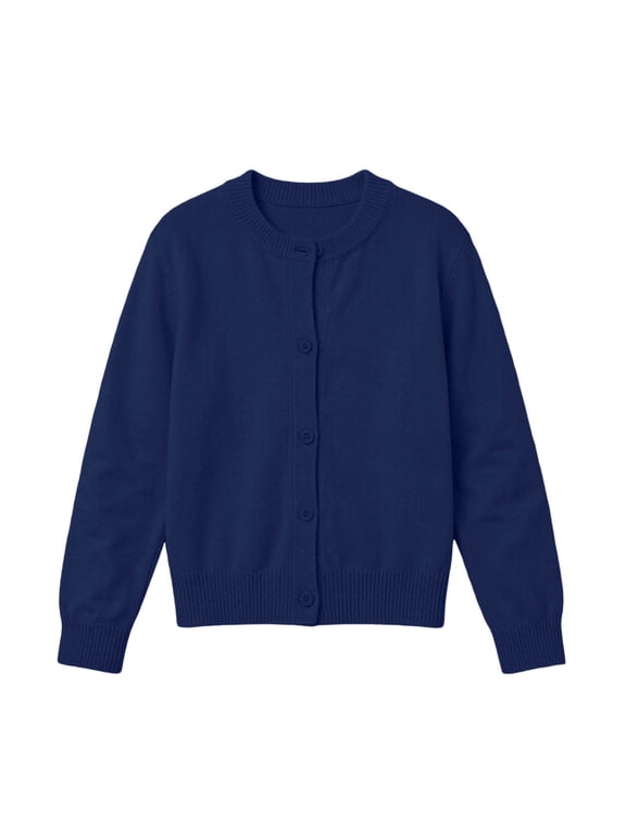 Girls Button Down Cardigan Kids Long Sleeve Crewneck Uniform Knit Sweater 6-7Years