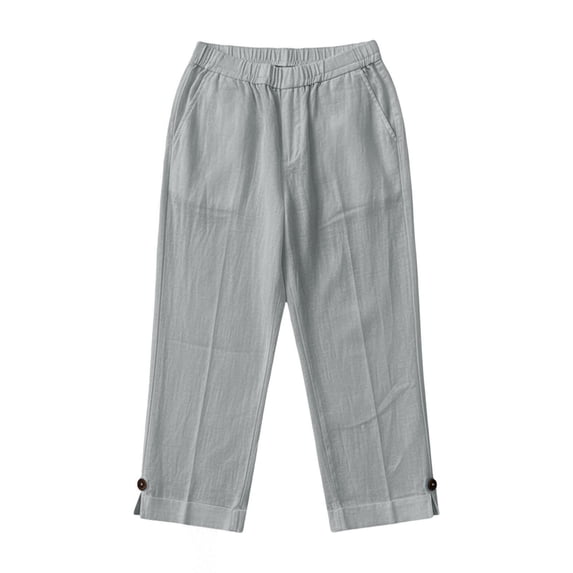 Hurxie Girls Capri Pants Kids Capris Elastic Waist Casual Summer Lightweight Cropped Pants with Pockets Gray,9 Years