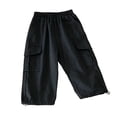 thumbnail image 1 of Hurxie Girls Cargo Pants Casual Twill Joggers Baggy Sweatpants for Girls with Elastic Drawstring Waist Black,3-4Years, 1 of 5