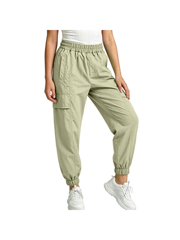 Girls Cargo Pants Elastic Waist Wide Leg Jogger Pants Pockets Parachute Pants Y2K Trousers Mint Green,11-12Years