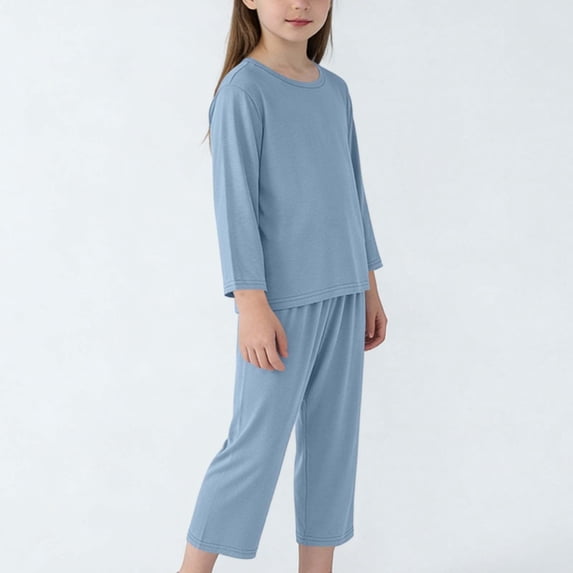 Hurxie Girls Clothes 2 Piece Fall Outfits Slim Long Sleeve Shirt and Leggings Set Kids Thermal Underwear sets Blue,11-12 Years