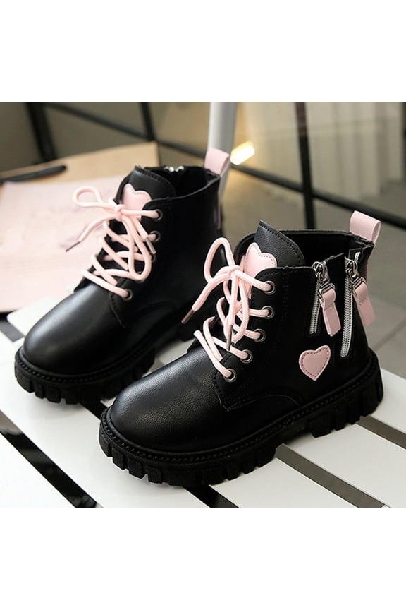 Girls Combat Boots Side Zipper Lace Up Dress Black Girls Boots for Toddler/Little Kid/Big Kid Black 26