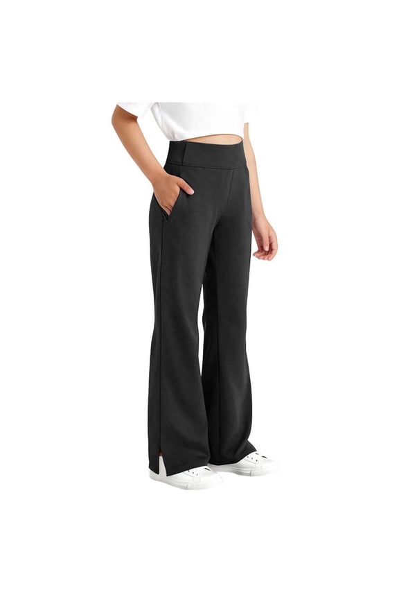 Girls Flare Leggings Split Hem Elastic Yoga Kids Casual Bell Bottoms Pants Black,14-15 Years