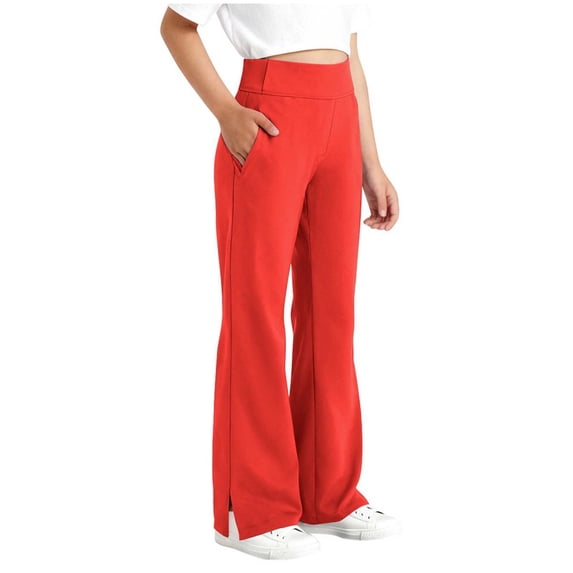 Hurxie Girls Flare Leggings Split Hem Elastic Yoga Kids Casual Bell Bottoms Pants Red,14-15 Years