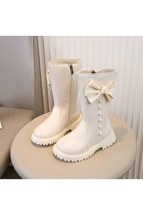 Girls Knee High Boots Fall Boots School Tall Boot Dress Shoes For Toddler Little Kid Big Kid White 31