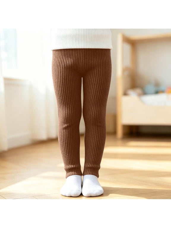Girls Ribbed Jersey Leggings Kids Warm Footless Tights Ruffles Knit Pants