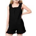 thumbnail image 1 of Hurxie Girls Summer Outfit Sleeveless Ruffle Top and Elastic Shorts Set Kids Short Set Black,7-8 Years, 1 of 7