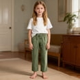 thumbnail image 1 of Hurxie Girls Summer Spring Autumn Cotton Linen Printed Soft Trousers Casual Long Ankle Pants Army Green,4 Years, 1 of 6
