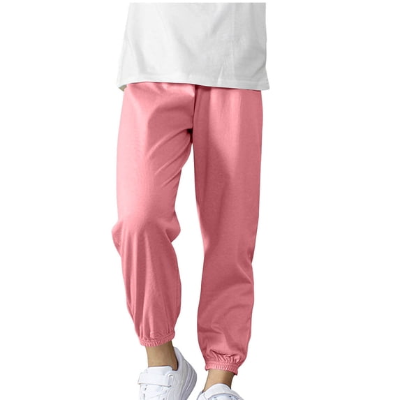 Hurxie Girls' Sweatpants Wide Leg Drawstring Casual Kids Joggers Open Bottom Loose Solid Teen Pants with Pockets Hot Pink,8-9Years
