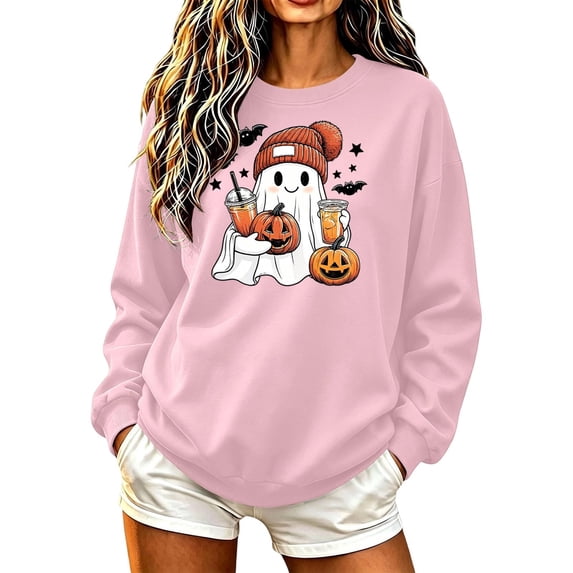 Hurxie Halloween Women Pumpkin Sweatshirt Funny Pumpkin Face Graphic Pullover Crewneck Long Sleeve Fall Shirts Top