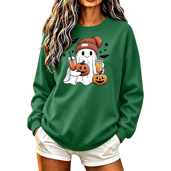 Hurxie Halloween Women Pumpkin Sweatshirt Funny Pumpkin Face Graphic Pullover Crewneck Long Sleeve Fall Shirts Top