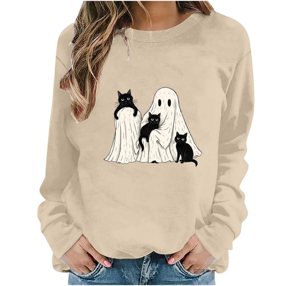 Hurxie Halloween Women Sweatshirt Funny Graphic Pullover Crewneck Long Sleeve Fall Shirts Top