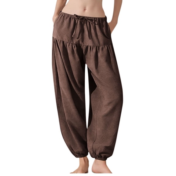Hurxie Harem Pants Women Yoga Boho Clothes with Pockets Coffee S