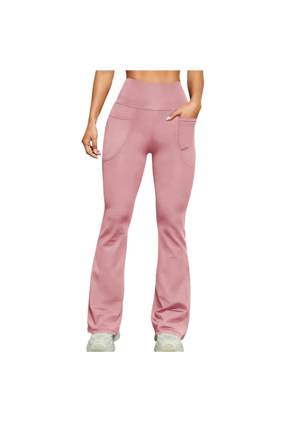 High Waisted Flare Leggings for Women Tummy Control Butt Lifting Workout Yoga Wide Leg Pants Pink 2XL