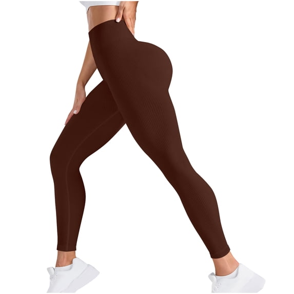 Hurxie High Waisted Leggings for Women No See Through Tummy Control Buttery Soft Yoga Pants for Workout Athletic Running Brown L