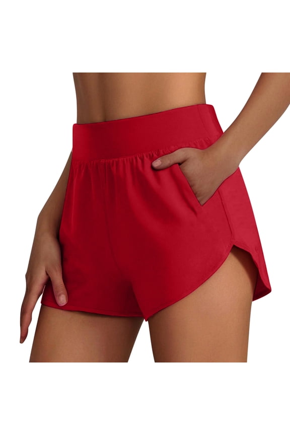 High Waisted Split Running Shorts for Women 3" - Comfy Mesh Liner for Workout Athletic Gym Track Quick Dry Red,L