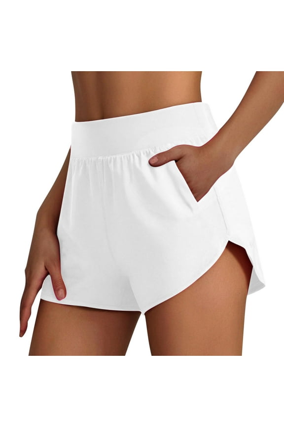 High Waisted Split Running Shorts for Women 3" - Comfy Mesh Liner for Workout Athletic Gym Track Quick Dry White,S