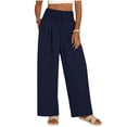 thumbnail image 1 of Hurxie High Waisted Wide Leg Palazzo Pants for Women Summer Beach Vacation Lounge Trousers with Pockets Trendy Dark Blue,M, 1 of 7