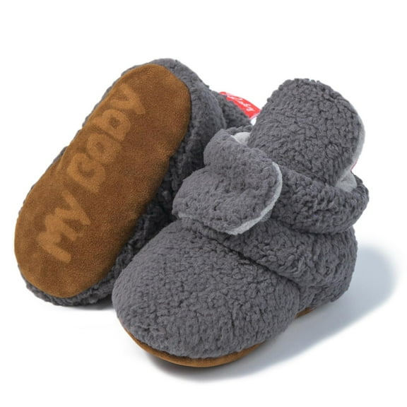 Hurxie Infant Baby Boy Girl Cozy Fleece Bootie Newborn Stay On Slipper Winter Warm Gripper Non-Slip Crib Shoes Dark Gray 6 Months