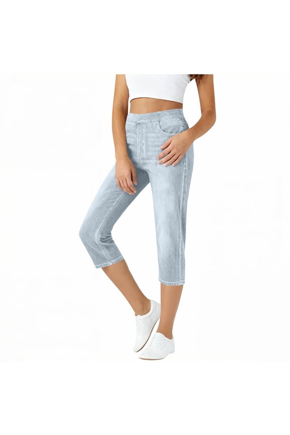 Jean Capri Pants for Women High Waisted Ripped Skinny Jeans Stretchy Denim Capris Cropped Jeggings with Pockets Gray,S