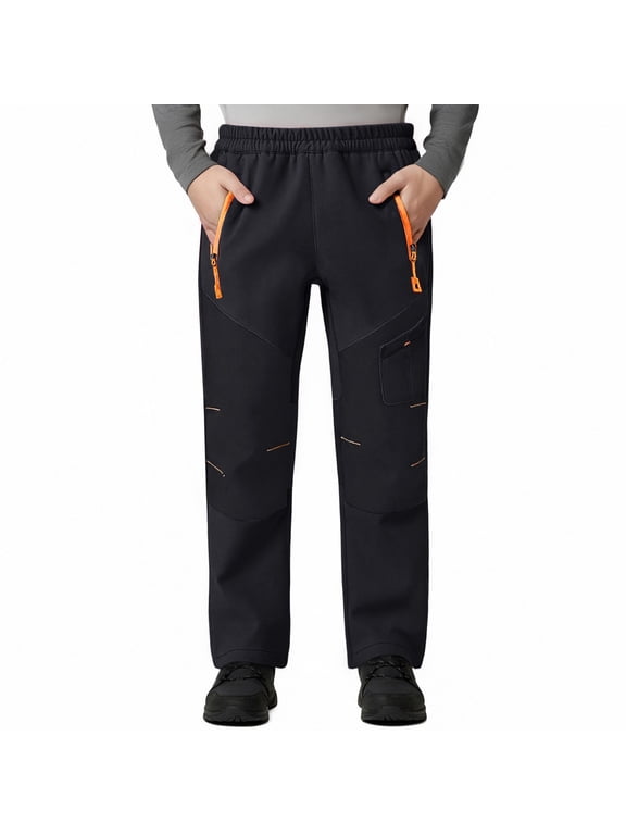 Kids Boys Girls Youth Waterproof Hiking Ski Snow Pants Elastic Waist Warm Insulated Pants Black,10 Years