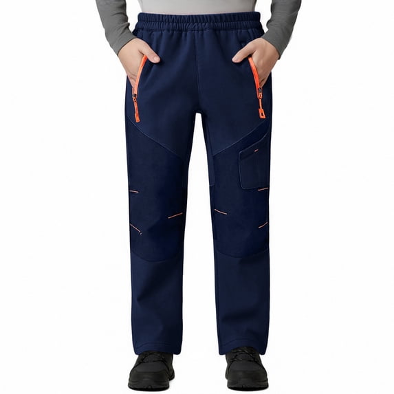 Hurxie Kids Boys Girls Youth Waterproof Hiking Ski Snow Pants Elastic Waist Warm Insulated Pants Navy,10 Years