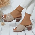 thumbnail image 1 of Hurxie Kitten Heels Sandals for Women Square Open Toe Low Heel Slip On Buckle Strap Heeled Sandals Khaki 39, 1 of 6