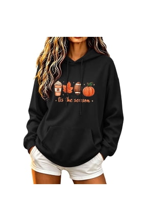 Ladies Pumpkins Print Halloween Hoodie Casual Drawstring Pocket Fall Top