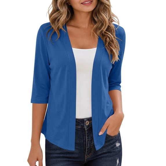 Hurxie Lightweight Cardigan for Women 3/4 Sleeve Open Front Cardigans Spring Summer Fall Thin Casual Travel Work Blue,2XL