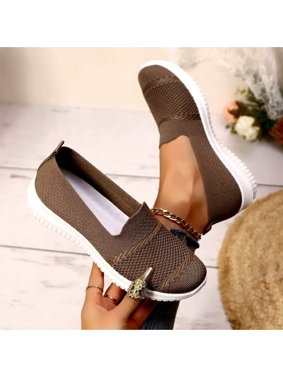 Loafers for Women Comfort Slip On Walking Shoes Knit Dressy Comfortable Business Casual Work Flats Brown 36