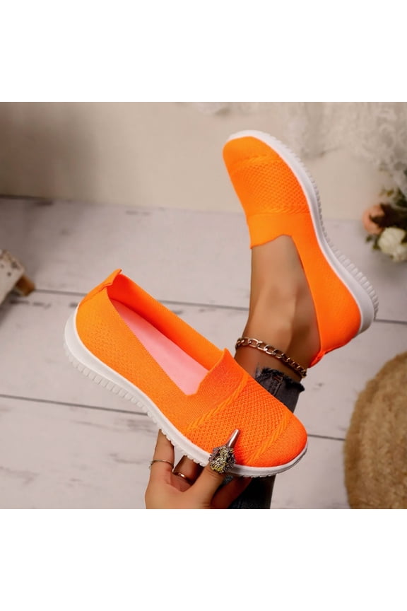Loafers for Women Comfort Slip On Walking Shoes Knit Dressy Comfortable Business Casual Work Flats Orange 39
