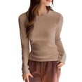 thumbnail image 1 of Hurxie Long Sleeve Shirts for Women Basic Tops Crew Neck Fitted Tight Workout Tees Y2K Clothes Going Out Fashion Coffee S, 1 of 4
