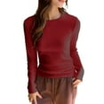 thumbnail image 1 of Hurxie Long Sleeve Shirts for Women Basic Tops Crew Neck Fitted Tight Workout Tees Y2K Clothes Going Out Fashion Wine L, 1 of 4