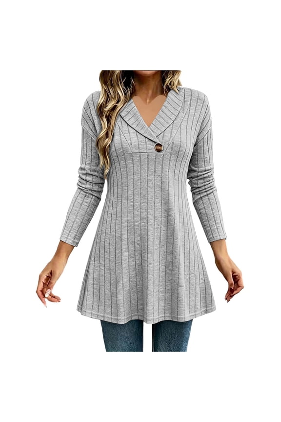 Long Tunic Tops for Women for Leggings Long Sleeve Henley Shirts High Low Fall Sweaters Gray,S