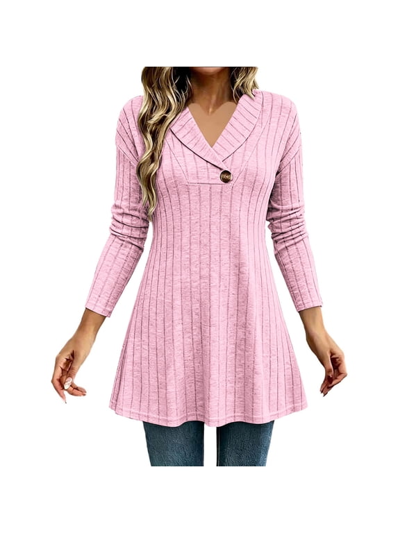 Long Tunic Tops for Women for Leggings Long Sleeve Henley Shirts High Low Fall Sweaters Pink,XL